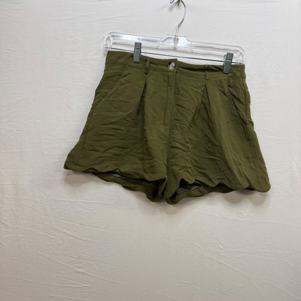 Ee:some Womens Olive Green Scalloped Hem High Waisted Pleated Shorts Size Small - Picture 1 of 7
